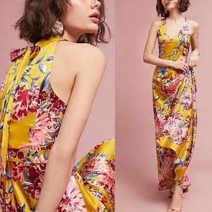 Nicole Miller yellow floral maxi dress w/ tie back